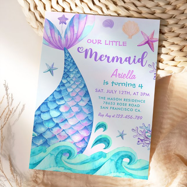 Mermaid 4th Birthday Our Little Mermaid Party Invitation (Creator Uploaded)