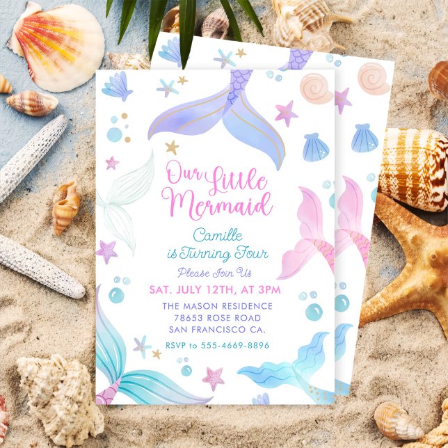 Mermaid 4th Birthday Our Little Mermaid Party Invitation (Creator Uploaded)