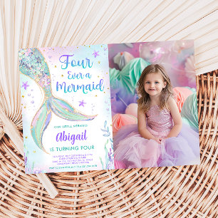 Mermaid 4th Birthday Party Photo Invitation