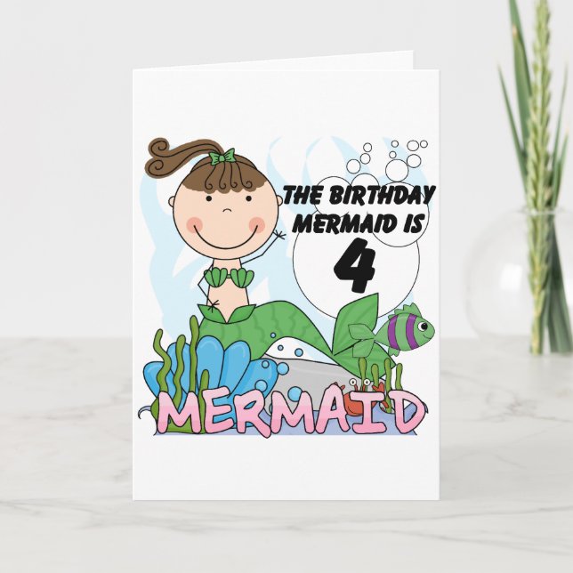 Mermaid 4th Birthday T-shirts and Gifts Card (Front)