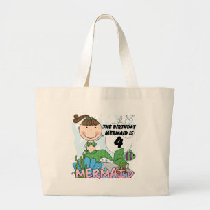 Mermaid 4th Birthday T-shirts and Gifts Large Tote Bag
