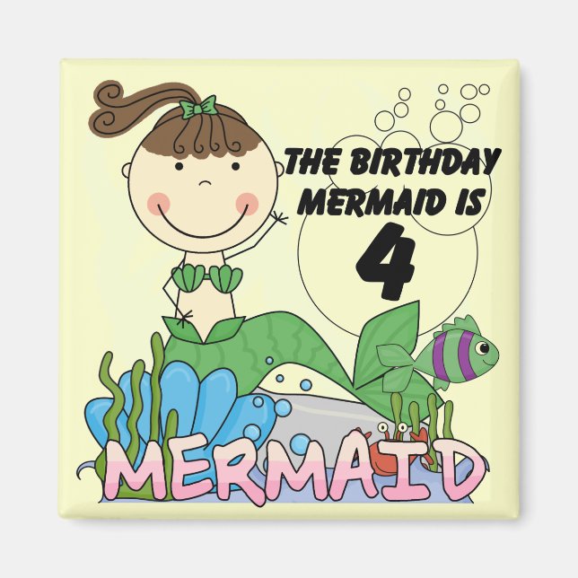 Mermaid 4th Birthday T-shirts and Gifts Magnet (Front)