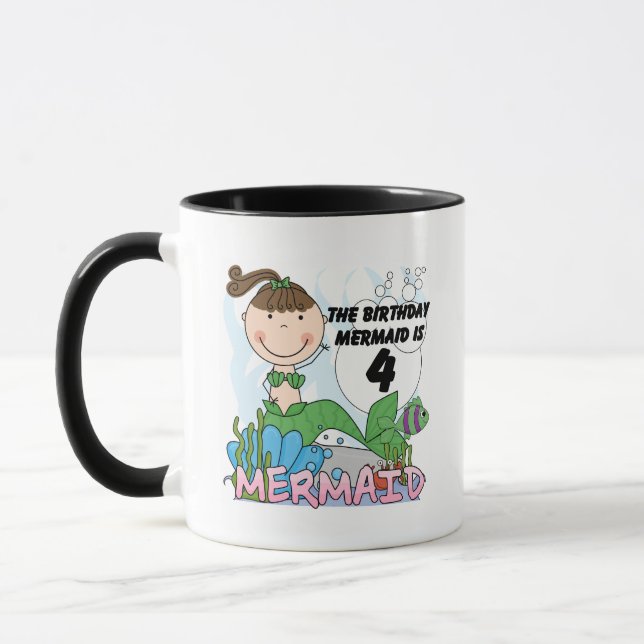 Mermaid 4th Birthday T-shirts and Gifts Mug (Left)