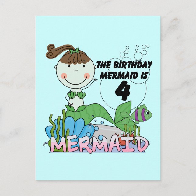 Mermaid 4th Birthday T-shirts and Gifts Postcard (Front)