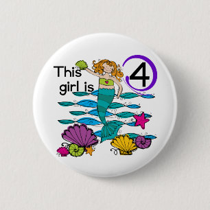 Mermaid 4th Birthday Tshirts and Gifts 6 Cm Round Badge
