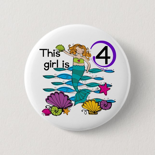 Mermaid 4th Birthday Tshirts and Gifts 6 Cm Round Badge (Front)