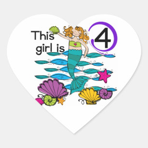 Mermaid 4th Birthday Tshirts and Gifts Heart Sticker