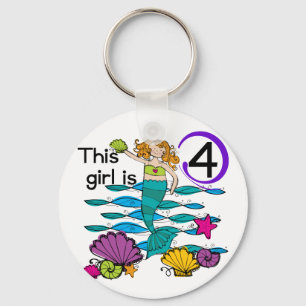 Mermaid 4th Birthday Tshirts and Gifts Key Ring