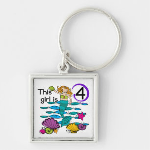 Mermaid 4th Birthday Tshirts and Gifts Key Ring