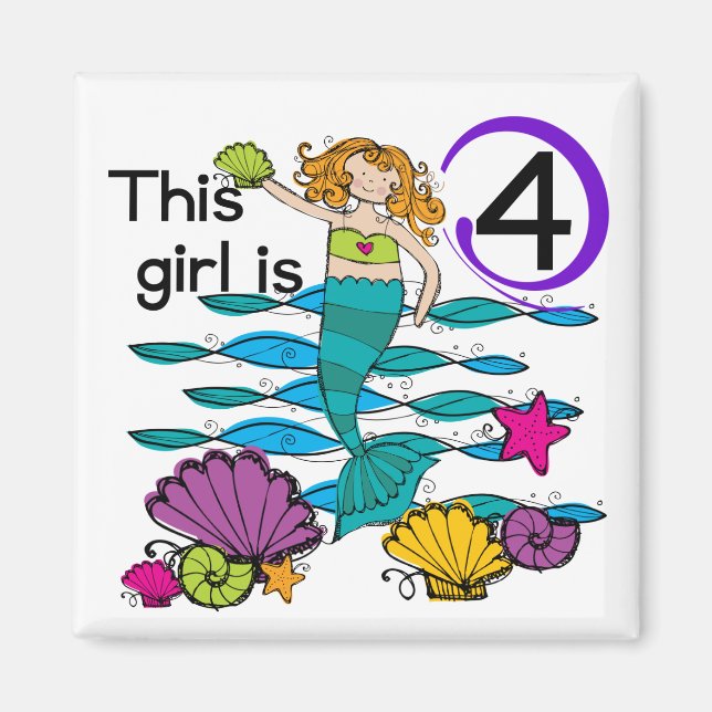 Mermaid 4th Birthday Tshirts and Gifts Magnet (Front)