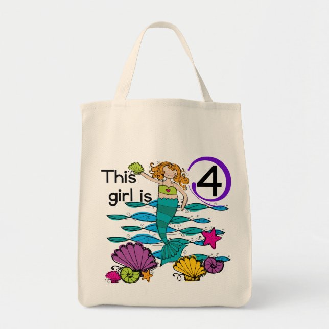 Mermaid 4th Birthday Tshirts and Gifts Tote Bag (Front)