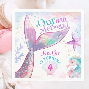 Mermaid 4th Birthday Under The Sea Pink Mermaid Napkin