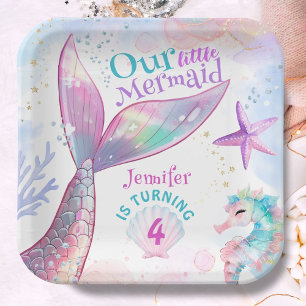 Mermaid 4th Birthday Under The Sea Pink Mermaid Paper Plate
