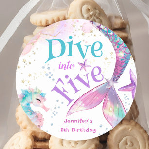 Mermaid 5th Birthday Dive into Five Classic Round Sticker