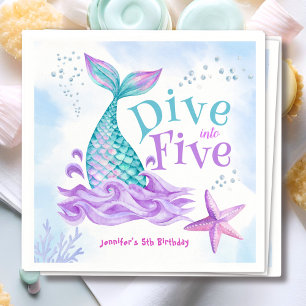 Mermaid 5th Birthday Dive into Five Paper Napkin