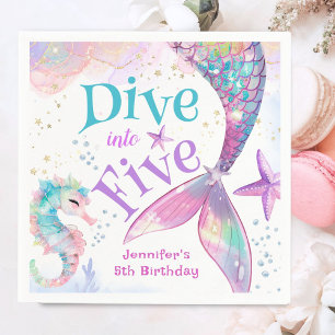 Mermaid 5th Birthday Dive into Five Paper  Napkin
