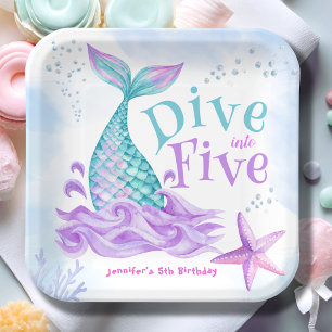 Mermaid 5th Birthday  Dive into Five Paper Plate