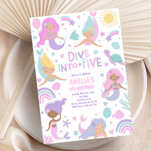 Mermaid 5th Birthday Dive Into Five Under Sea Invitation
