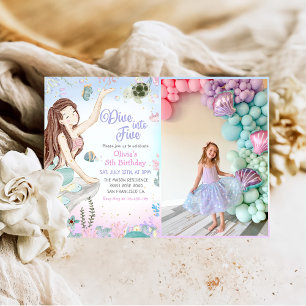 Mermaid 5th Birthday Dive To Five Party Photo Invitation