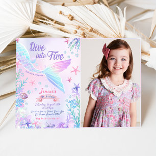 Mermaid 5th Birthday Dive To Five Party Photo Invitation
