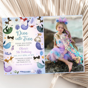 Mermaid 5th Birthday Dive To Five Party Photo Invitation