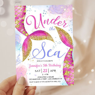 Mermaid 5th Birthday Girl Pink Under the Sea Invitation