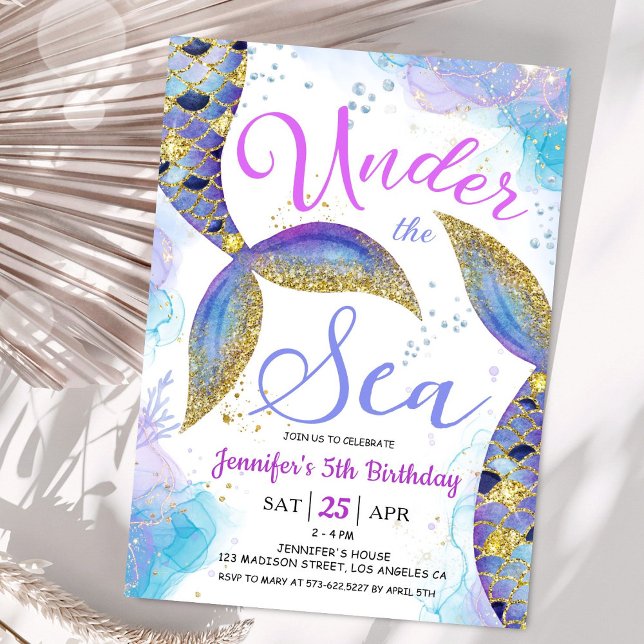 Mermaid 5th Birthday Girl Pink Under the Sea Invitation (Creator Uploaded)