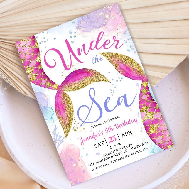 Mermaid 5th Birthday Party Girl Under the Sea Invitation (Creator Uploaded)