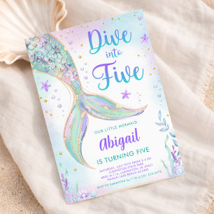 Mermaid 5th Birthday Party Invitation