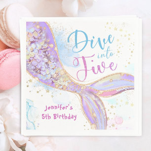 Mermaid 5th Birthday Purple Dive into Five Paper Napkin