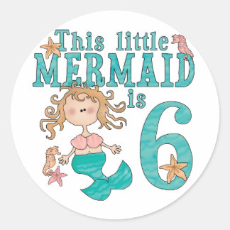 Mermaid 6th Birthday Classic Round Sticker