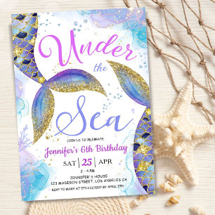 Mermaid 6th Birthday Girl Pink Gold Under the Sea  Invitation