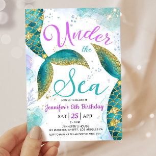 Mermaid 6th Birthday Girl Pink Teal Under the Sea Invitation