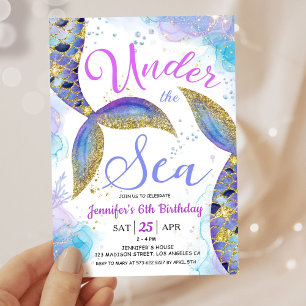 Mermaid 6th Birthday Girl Under the Sea Invitation