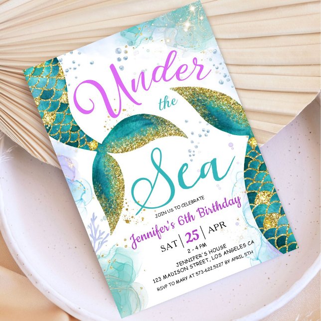 Mermaid 6th Birthday Invite Glitter Under the Sea (Creator Uploaded)