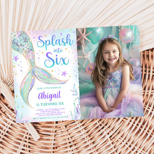 Mermaid 6th Birthday Party Photo Invitation