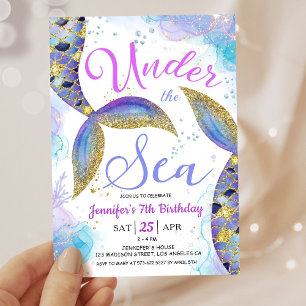 Mermaid 7th Birthday Girl Pink Under the Sea Invitation
