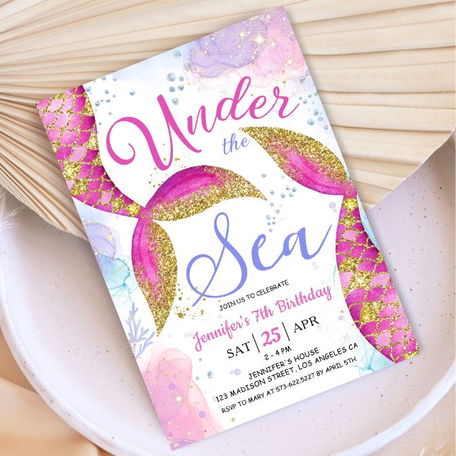 Mermaid 7th Birthday Party Girl Under the Sea Invitation (Creator Uploaded)