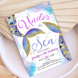 Mermaid 8th Birthday Girl Pink Gold Under the Sea Invitation