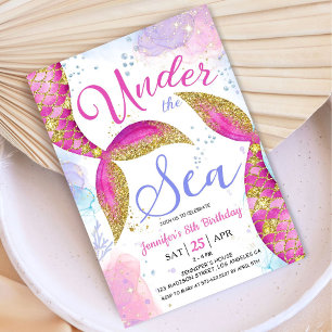 Mermaid 8th Birthday Girl Pink Under the Sea Invitation