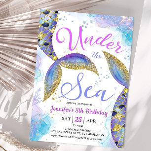 Mermaid 8th Birthday Girl Pink Under the Sea Invitation