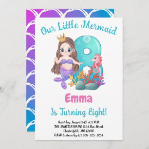Mermaid 8th Birthday Party Invitation