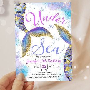 Mermaid 9th Birthday Girl Pink Under the Sea Invitation