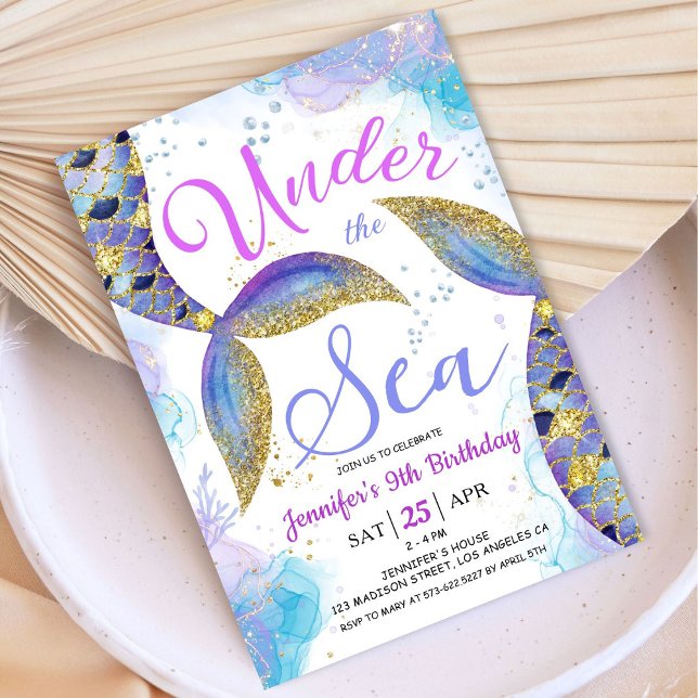 Mermaid 9th Birthday Girl Under the Sea Invitation (Creator Uploaded)