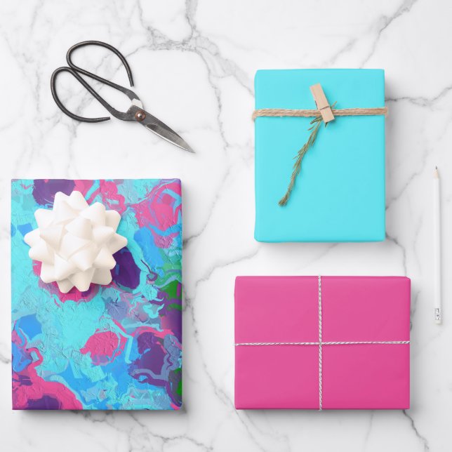 Mermaid Abstract Splatter Wrapping Paper Sheet (Front)