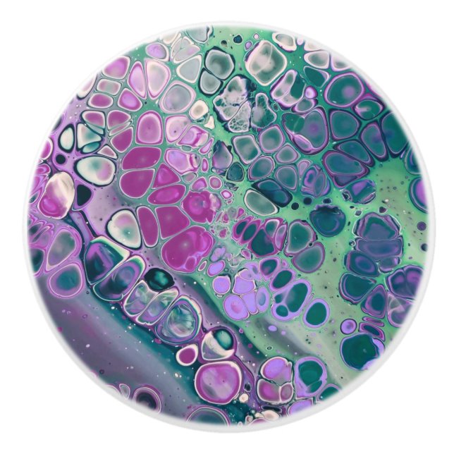 Mermaid Acrylic Pour, Cool Colourful Abstract Ceramic Knob (Front)