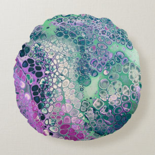 Mermaid Acrylic Pour, Cool Colourful Abstract Round Cushion