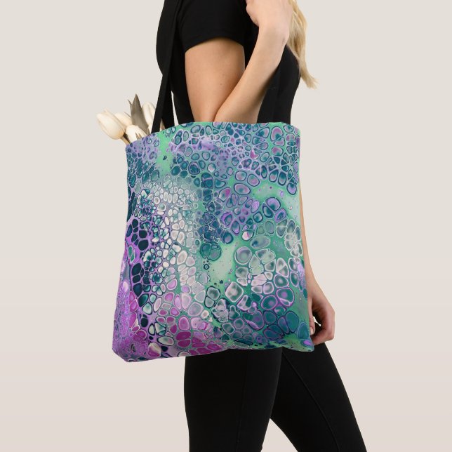 Mermaid Acrylic Pour, Cool Colourful Abstract Tote Bag (Close Up)