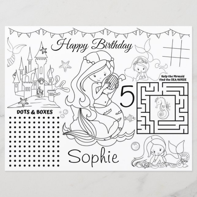 Mermaid Activity sheet, Mermaid Colouring page gam (Front)