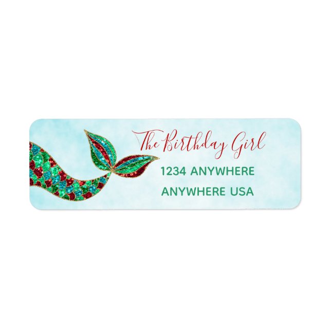Mermaid address labels, Christmas, Birthday (Front)